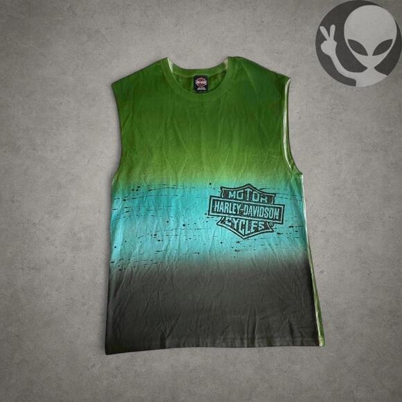 Harley Davidson Tank Top large green gradient vintage biker - Picture 2 of 8